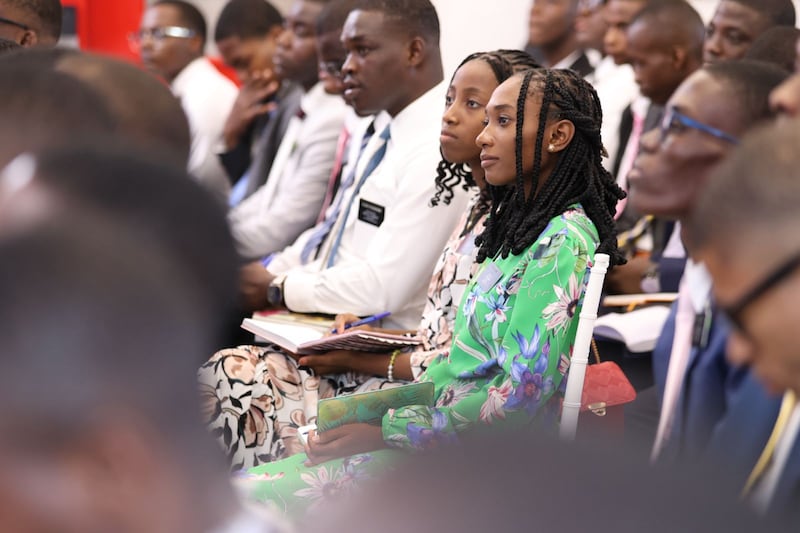 Missionaries from Haiti Port-au-Prince Mission listen during a meeting with Elder Ronald A. Rasband of the Quorum of the Twelve Apostles in the border city of Dajabón, Dominican Republic, on Sept. 11, 2026.