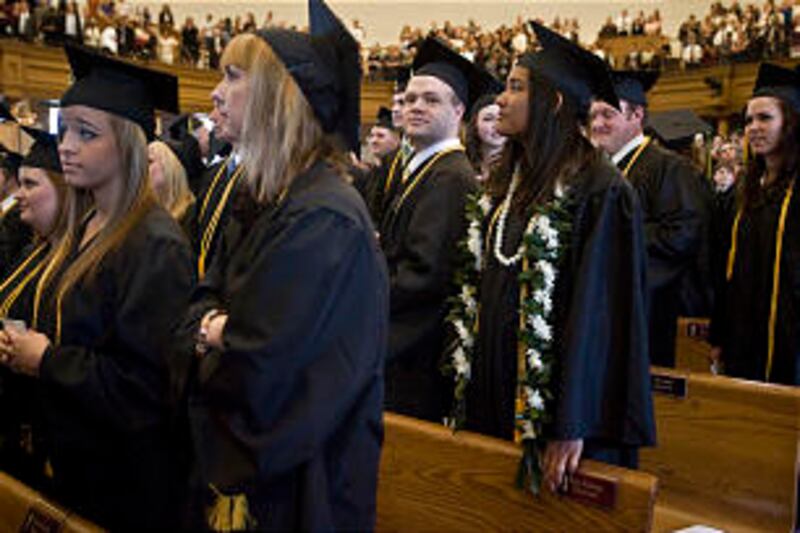 LDS Business College Class of 2011 wait for the commencement to begin at the Tabernacle on Temple Sq