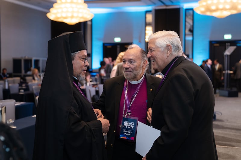 Three faith leaders visit while attending the first International Symposium on Religious Freedom in Lima, Peru, Aug. 4-5, 2026.