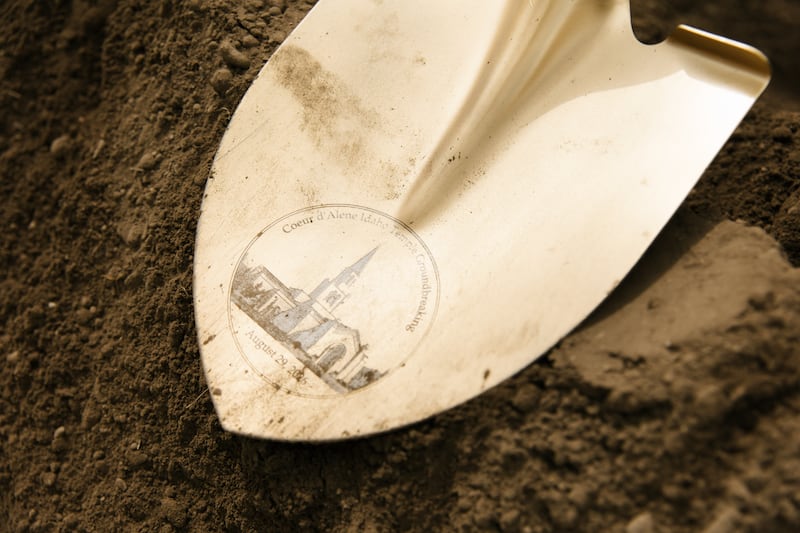 A close-up of the ceremonial shovels used during the groundbreaking ceremony for the Coeur d’Alene Idaho Temple on Saturday, Aug. 29, 2026, in Coeur d’Alene, Idaho.