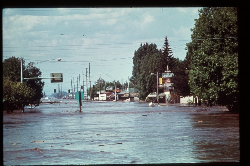 A photo of Rexburg's North 200 East flooded following the collapse of the Teton Dam on Saturday, June 5, 1976.
