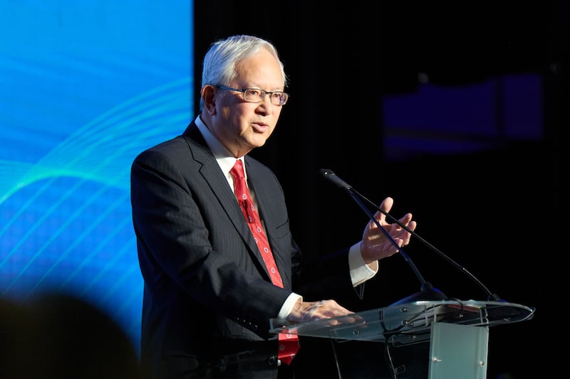 Elder Gerrit W. Gong of the Quorum of the Twelve Apostles speaks about artificial intelligence at the 2026 G20 Interfaith Forum in Salt Lake City on Saturday, Oct. 17, 2026.