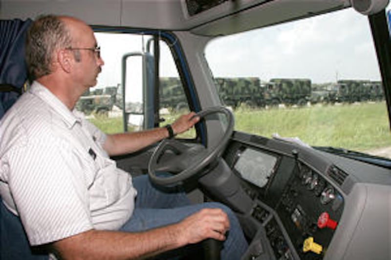 Deseret Transportation driver Wayne Olsen, arriving at Emergency Operations Center in Beaumont, Texa