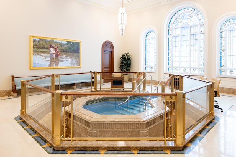 The baptistry of the Modesto California Temple.