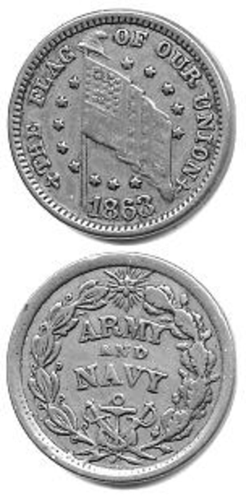 A patriotic token from 1863. Photo courtesy of Kenneth Alford.