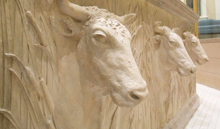 Oxen statues in the baptistry of the Praia Cape Verde Temple.