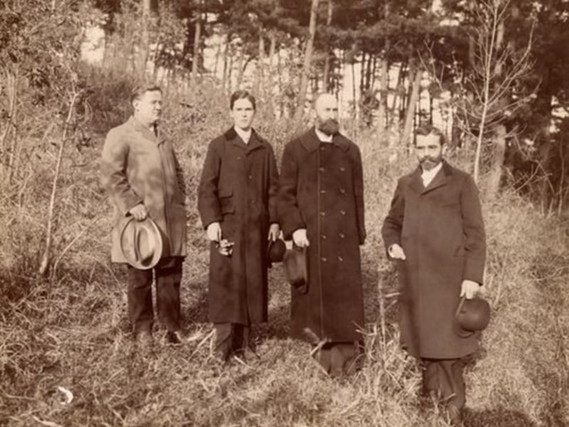 Horace S. Ensign, left, Alma O. Taylor, Elder Heber J. Grant, and Louis A. Kelsch, the first missionaries to Japan, are shown in Yokohama, Japan, in 1901.