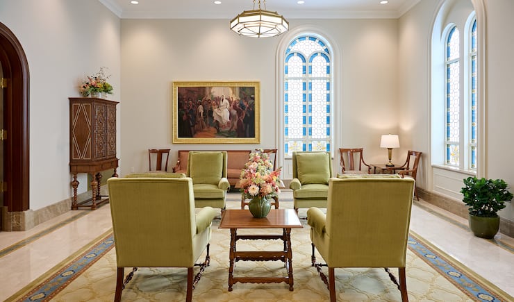 A waiting area inside the Yorba Linda California Temple.