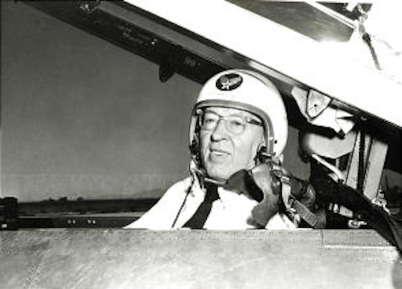 Joseph Fielding Smith in a National Guard jet in 1954.