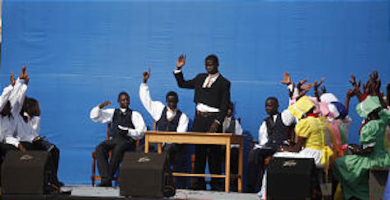 Youth from Accra, Ghana, act out the organization of the Church.
