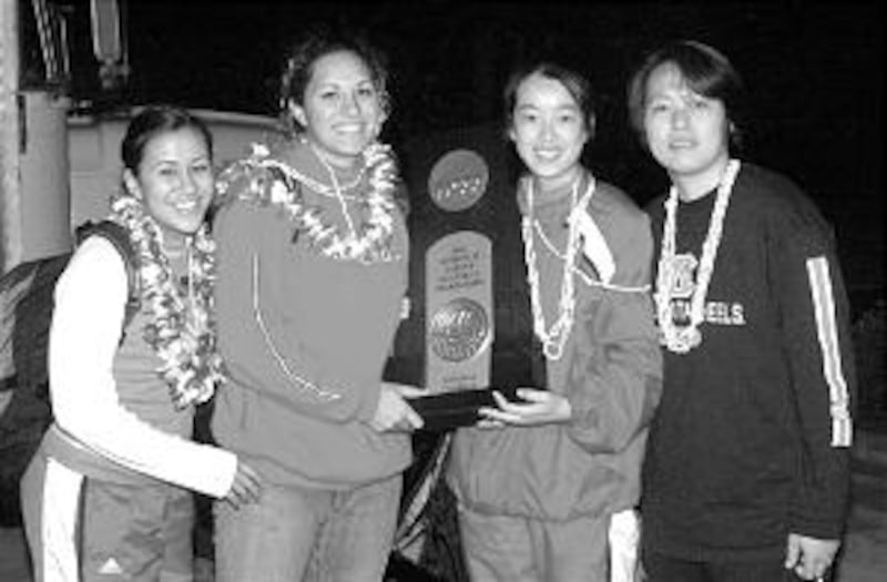 BYU-Hawaii women's volleyball team members Lelei Peniata, Ashley Moeai, Na Li and and Yu Chuan Weng