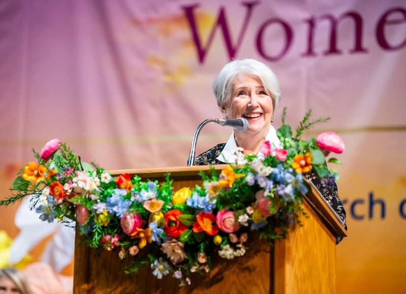 Sister Neill F. Marriott speaks during the 2026 Faithful & Loved Women’s Conference, held Saturday, Sept. 19, at the University of North Texas in Denton, Texas.