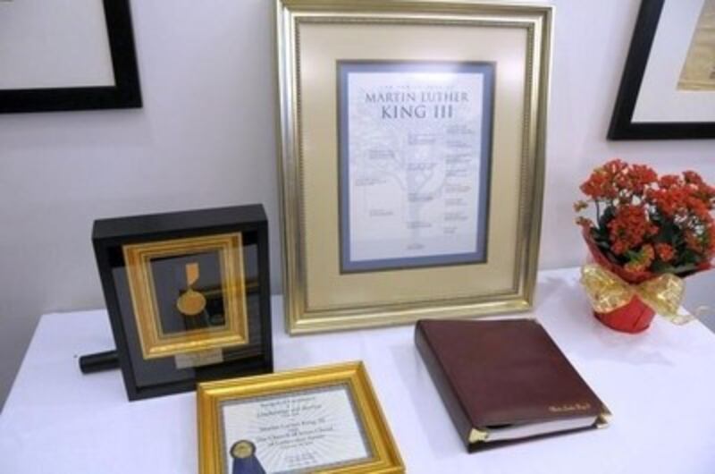 Display of awards and gifts presented to Martin Luther King III as part of Community Service Award p