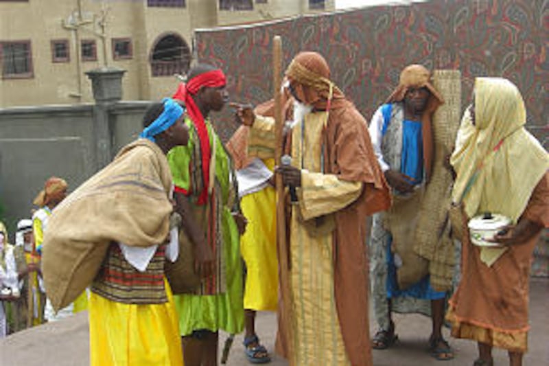 During the production, youth from Aba, Nigeria, act out the account of Lehi leaving Jerusalem.