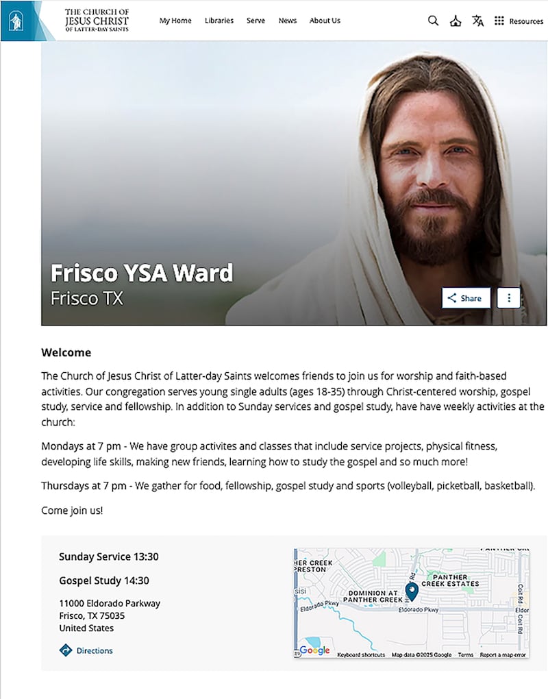 An example ward page invites guests to participate in social activities and worship services in easy to understand language.