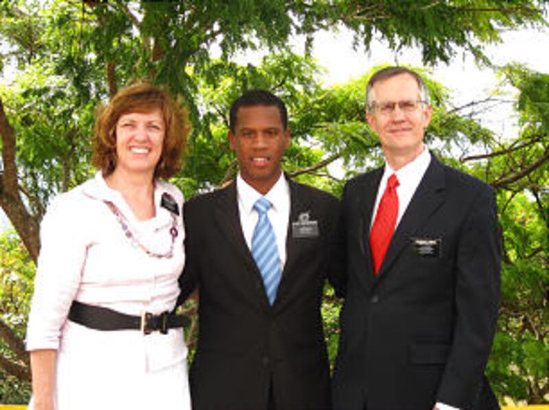 Elder Jose Daniel Encarnacion Montero is pictured here with the mission president Jonathan M. Prince