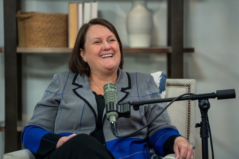 Sarah Jane Weaver smiles during the filming of the 300th episode of the Church News podcast, released Tuesday, June 23, 2026.