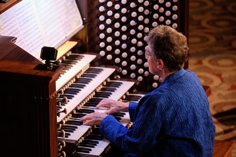 Retiring Temple Square organist Bonnie Goodliffe performs in a recital at the Salt Lake Tabernacle on Monday, Oct. 21, 2019.
