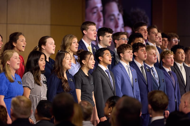 A choir of full-time missionaries sing during the Sunday morning session of the 2026 Seminar for New Mission Leaders.
