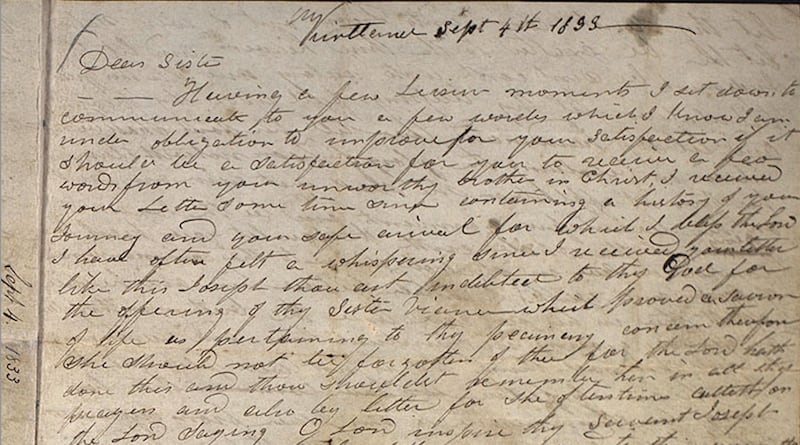 A letter from Joseph Smith to Vienna Jaquet dated September 4, 1833.