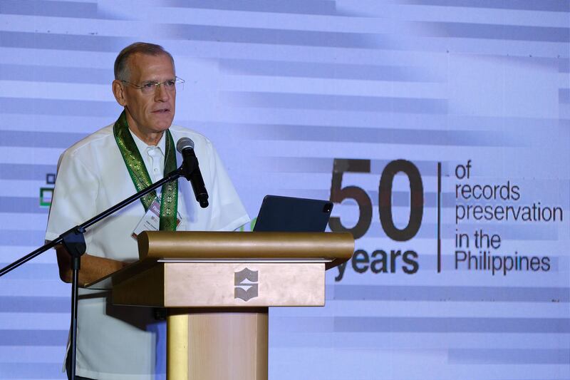 Elder Steven R. Bangerter, Philippines Area President, speaks during the FamilySearch event “So All May Be Remembered: Celebrating 50 Years of Records Preservation in the Philippines” held Jan. 11, 2024, in Manila.