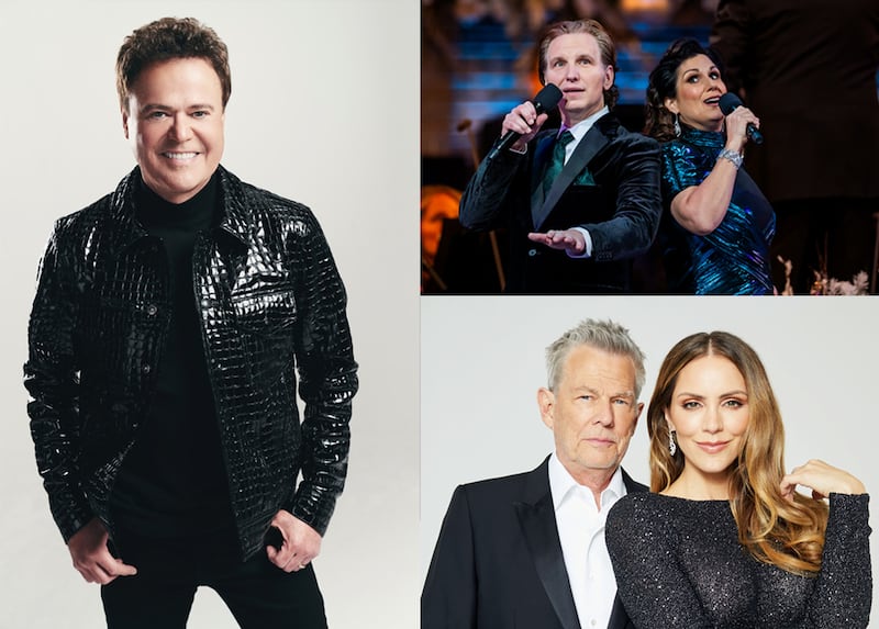 Donny Osmond, left; Sebastian Arcelus and Stephanie J. Block, top right, and David Foster, Katharine McPhee, will join the The Tabernacle Choir and Orchestra at Temple Square as a guest artist for the “Songs of Hope Benefit Concert” at the Hollywood Bowl in Los Angeles, California, on June 24–25, 2026.