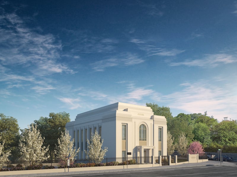 An exterior rendering of the Vienna Austria Temple.