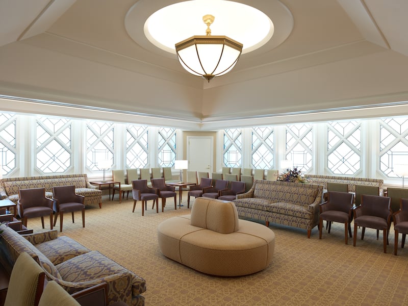 A waiting area inside the San Diego California Temple.