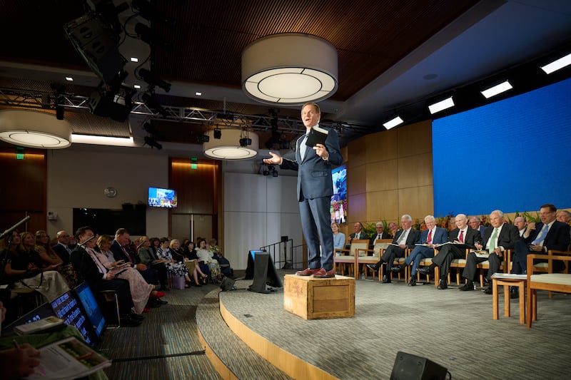 Elder Gary E. Stevenson of the Quorum of the Twelve Apostles speaks at the 2026 Seminar for New Missionary Leaders on Friday, June 19, 2026, at the Provo Missionary Training Center in Provo, Utah.