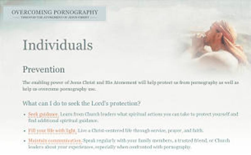 A new Church website that focuses on the power of the Atonement for overcoming pornography notes a v