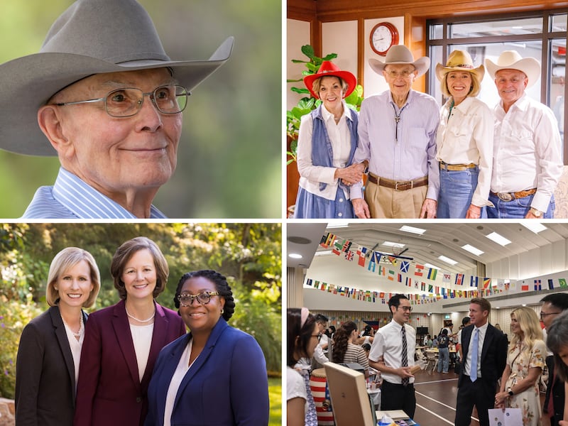 Clockwise from top left: President Dallin H. Oaks smiles during a family devotional on Saturday, July 4, 2026, in Joe's Valley, Utah; President Oaks and his wife, Sister Kristen M. Oaks, pose for a photo with Relief Society General President Camille N. Johnson and her husband, Brother Douglas R. Johnson, prior to the Days of '47 parade on Temple Square in Salt Lake City on Friday, July 24, 2026; during a ministry assignment in Asia from May 21-31, 2026, Young Men General President Timothy L. Farnes and his wife, Sister Linsey Farnes, attend a “Missionaries Around the World” activity in Singapore; the Primary general presidency: President Susan H. Porter, center, Sister Amy A. Wright, first counselor, left, and Sister Tracy Y. Browning, second counselor, right.