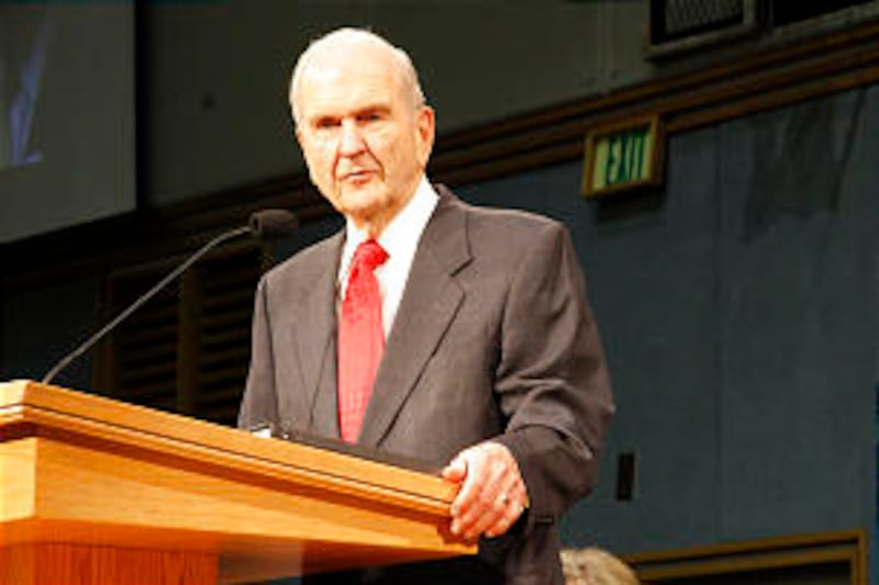 Elder Russell M. Nelson addresses devotional at Missionary Training Center, where he dedicated new r