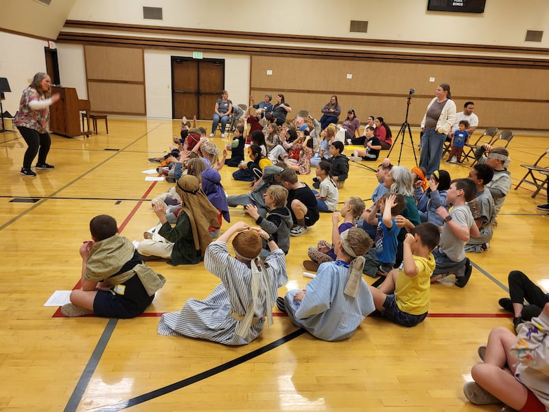 Valiant-age children in the Orem Utah Stake sing songs about the Old Testament during a Primary activity in Orem, Utah, on March 14, 2026.