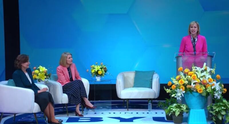 Sister Amy A. Wright, second counselor in the Primary general presidency, speaks during BYU Women’s Conference on Thursday, April 29, 2021.