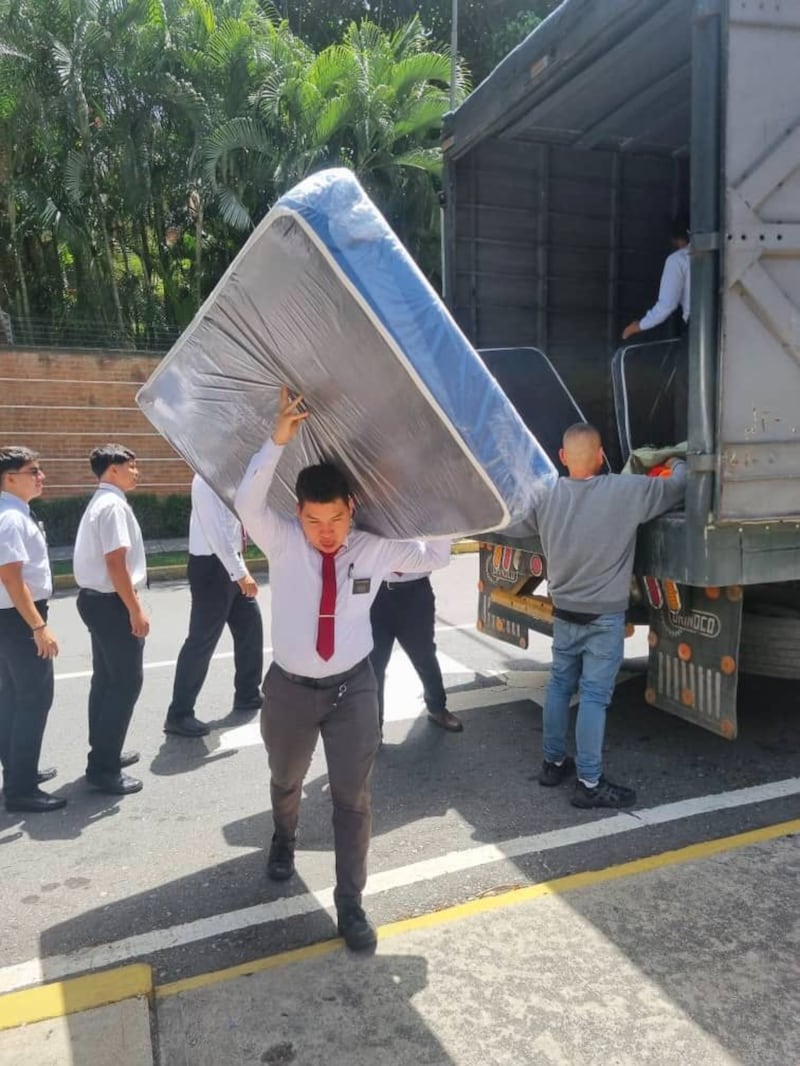 Volunteers and missionaries from The Church of Jesus Christ of Latter-day Saints prepare supplies for those affected by twin earthquakes in Venezuela, Saturday, June 27, 2026.