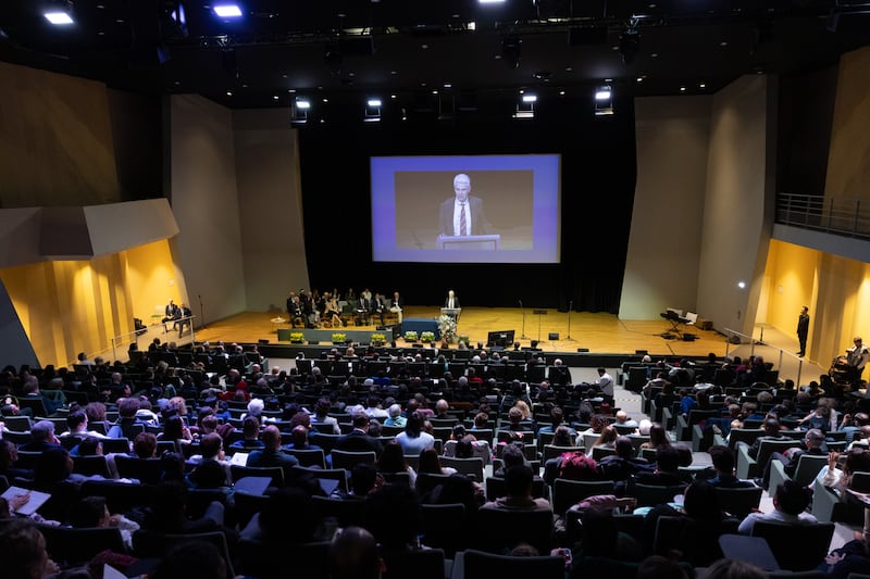 Elder Gérald Caussé of the Quorum of the Twelve Apostles speaks at the Paris France South Stake conference on Sunday, Feb. 22, 2026, in Paris, France.