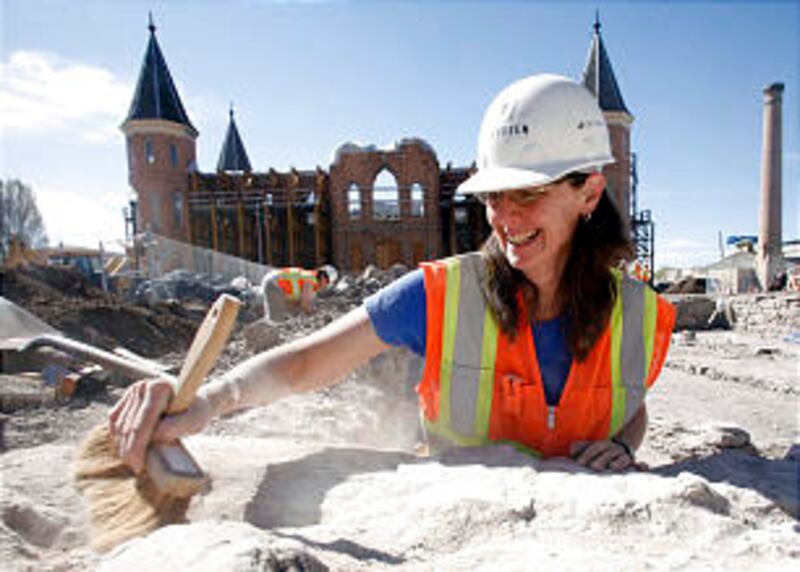 BYU graduate student Charmaine Thompson works at the site of the original Provo Tabernacle, built be