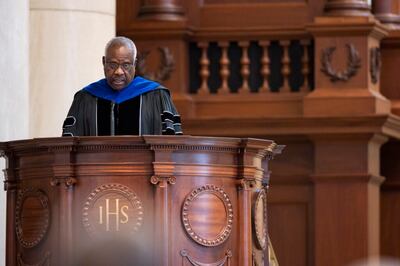Supreme Court Justice Clarence Thomas speaks at the Hillsdale College dedication of Christ Chapel on Oct. 3, 2019.