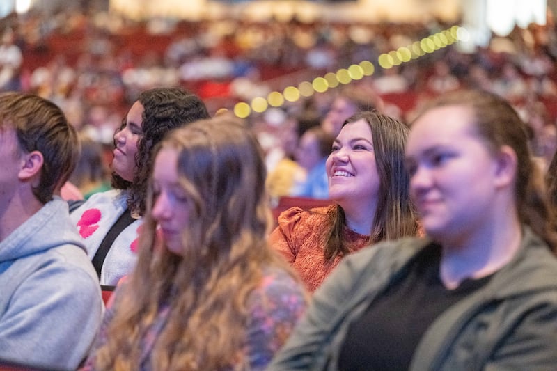 BYU–Idaho students gather in the I–Center for a devotional with Elder B. Cory Cuvelier, a General Authority Seventy, in Rexburg, Idaho, on Tuesday, May 19, 2026.