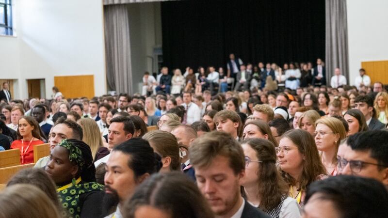 Young adults listen to Elder Clark G. Gilbert of the Quorum of the Twelve Apostles on Sunday, May 31, 2026, during the One-by-One Young Adult Conference of The Church of Jesus Christ of Latter-day Saints held in Lancashire, England.