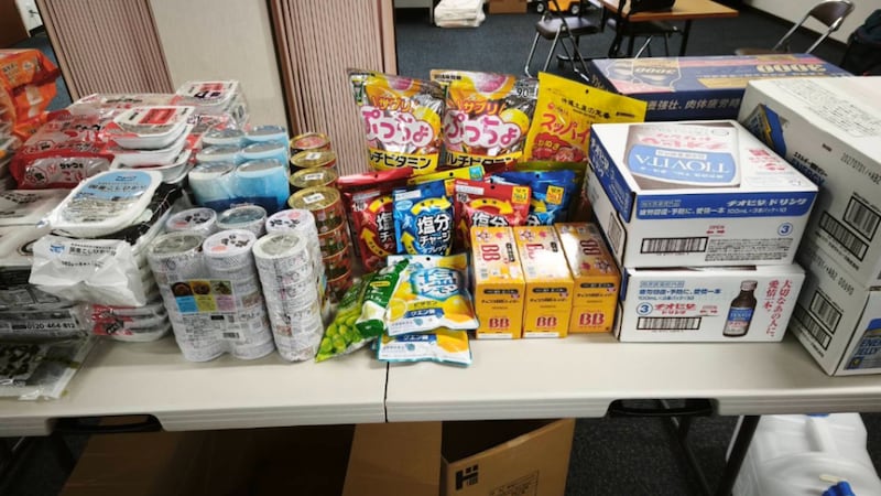 Some of the relief supplies provided by the Church are pictured after the July 28, 2026, earthquake in Kumamoto, Japan.