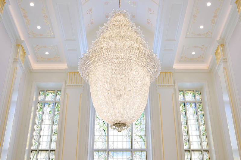 A chandelier inside the celestial room of the Lindon Utah Temple.