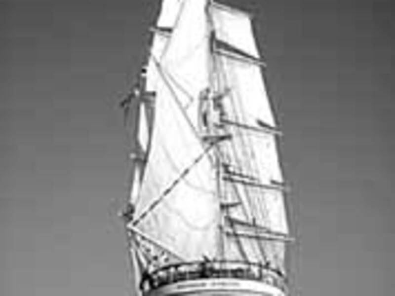 Departing Statsraad Lehmkuhl underway in full sail offers a view common in an earlier century. Typic