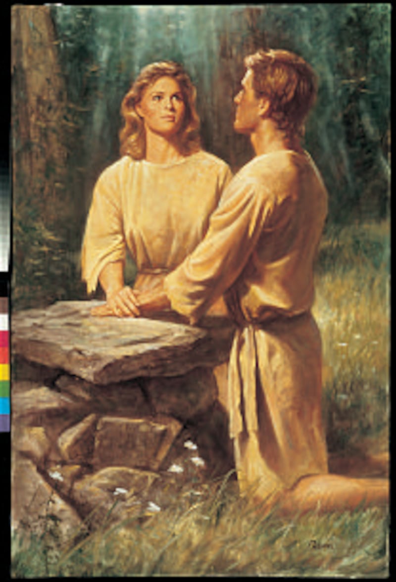 Paintings such as this by Del Parson depicting Adam and Eve are among 104 included in "Old Testament