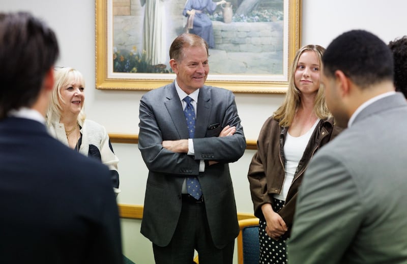 Elder Gary E. Stevenson of the Quorum of the Twelve Apostles and his wife, Sister Lesa Stevenson, meet with young single adults in Perth, Australia, on May 15, 2026.