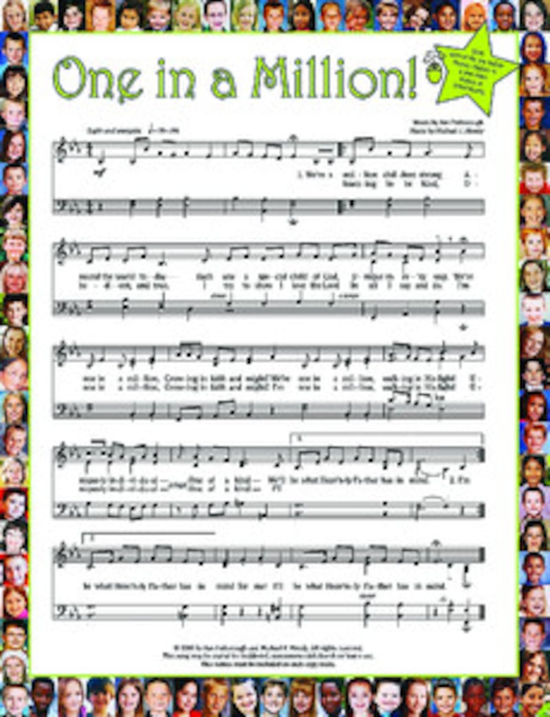 Sheet music of song "One in a Million!" is downloadable from the Friend magazine website. It was wr