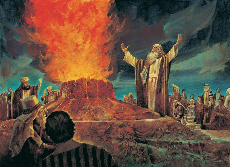 Elijah Contends against the Priests of Baal is by Jerry Harston.