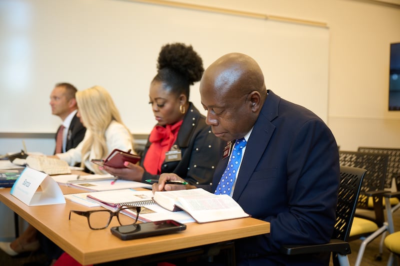 President Junior Banza and Sister Annie Banza study in the Provo Missionary Training Center during the Seminar for New Mission Leaders in Provo, Utah, June 19, 2026.