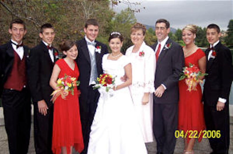 The Tyler family gathers at the wedding of oldest son Stephen J. Tyler and his wife, Pollyana. From