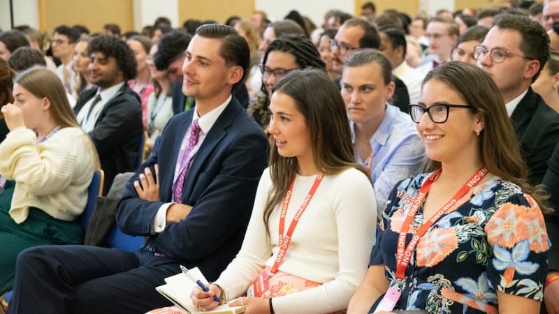 Young adults listen to Elder Clark G. Gilbert of the Quorum of the Twelve Apostles on Sunday, May 31, 2026, during the One-by-One Young Adult Conference of The Church of Jesus Christ of Latter-day Saints held in Lancashire, England.